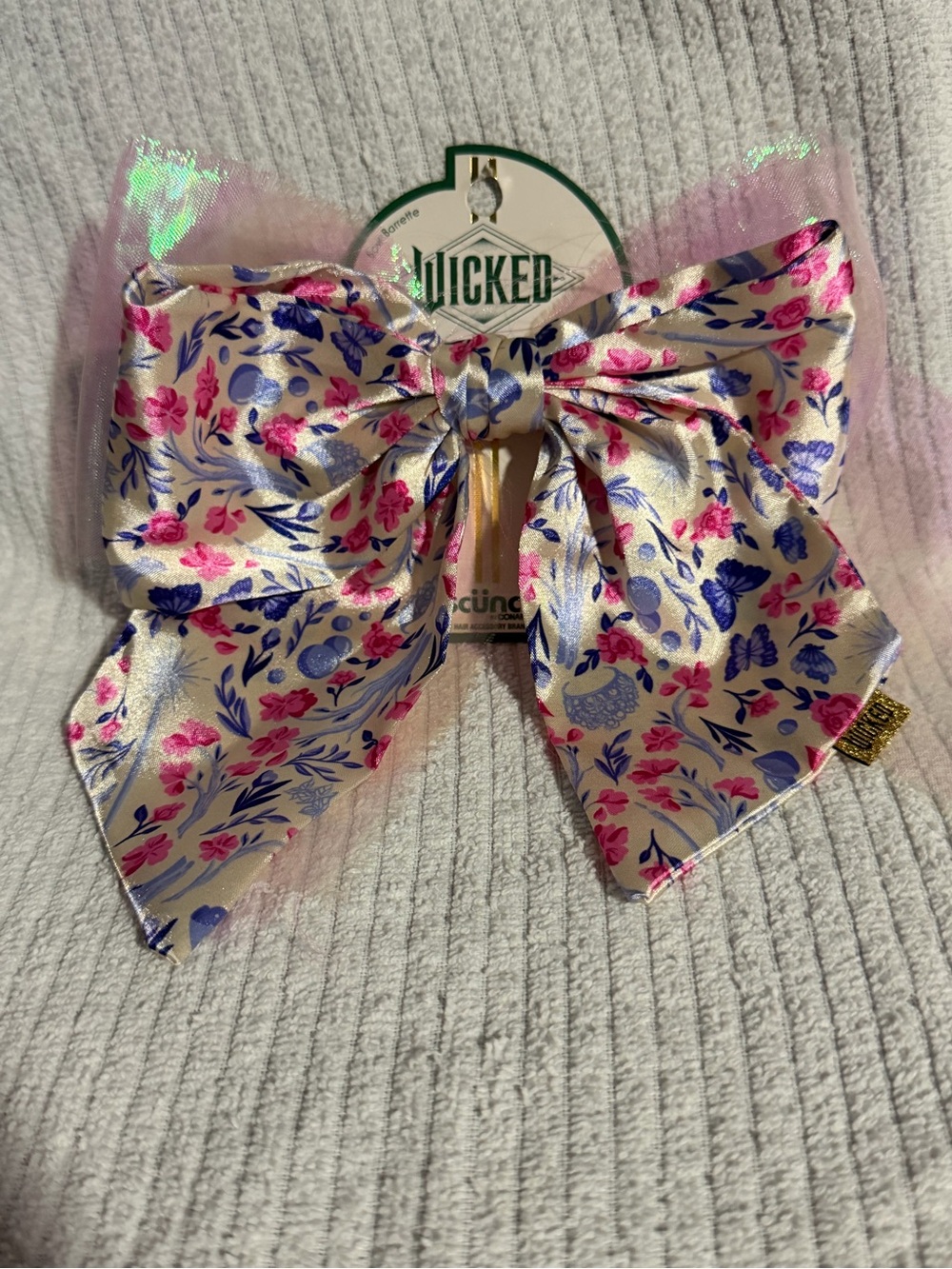 Pink & Blue Floral Satin Bow Hair Clip for Kids